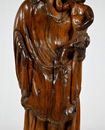 Sculpture in Olive Wood "Madonna and Child" - Late 19th century