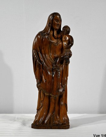 Sculpture in Olive Wood "Madonna and Child" - Late 19th century