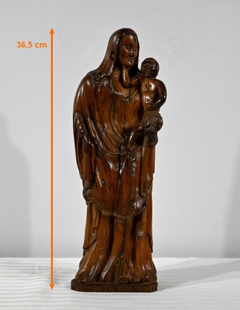 Sculpture in Olive Wood "Madonna and Child" - Late 19th century