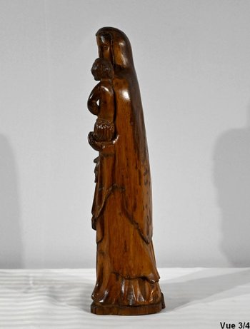 Sculpture in Olive Wood "Madonna and Child" - Late 19th century