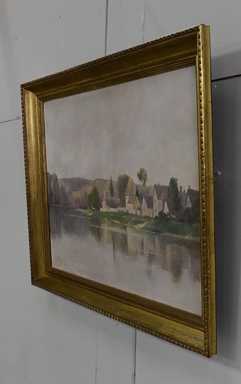 Gemälde auf Leinwand mit goldenem Rahmen, von A. Delahogue – 1892