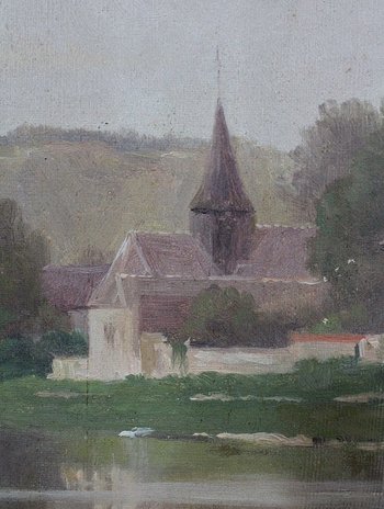 Gemälde auf Leinwand mit goldenem Rahmen, von A. Delahogue – 1892