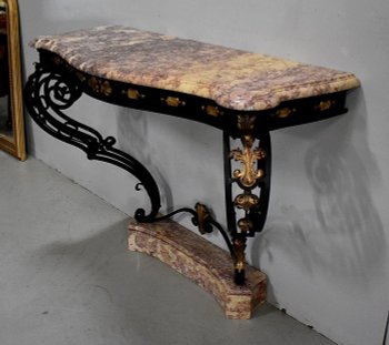 Wall Console in Marble and Wrought Iron, Rocaille spirit – 1940 / 1950