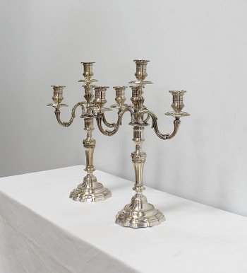 Pair of candelabras in silvered bronze, Louis XVI style - Late 19th century