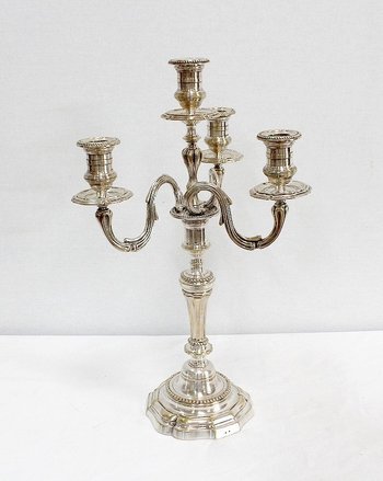 Pair of candelabras in silvered bronze, Louis XVI style - Late 19th century