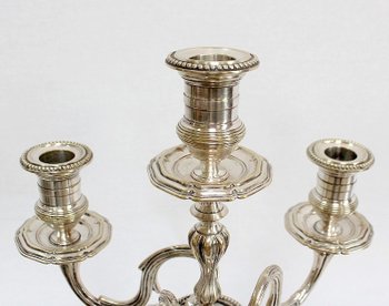 Pair of candelabras in silvered bronze, Louis XVI style - Late 19th century