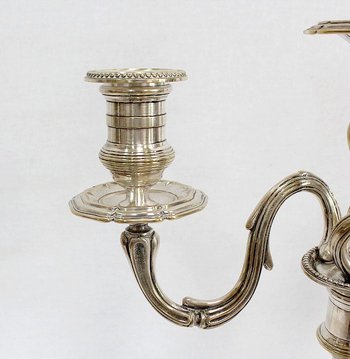 Pair of candelabras in silvered bronze, Louis XVI style - Late 19th century