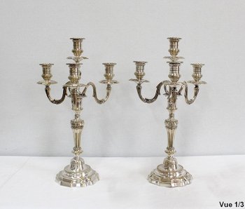 Pair of candelabras in silvered bronze, Louis XVI style - Late 19th century