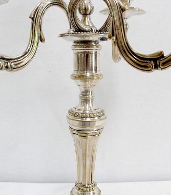 Pair of candelabras in silvered bronze, Louis XVI style - Late 19th century