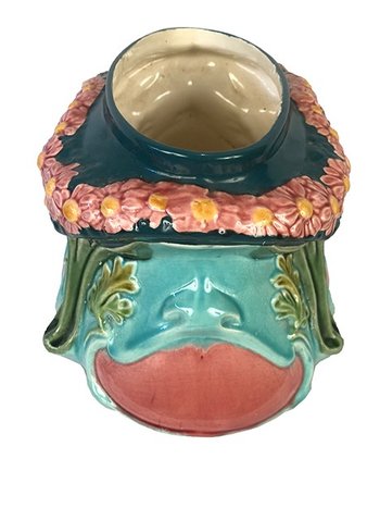 Planter in polychrome slip decorated with a garland of flowers