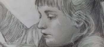 Drawing with gray pencils portrait of a little girl