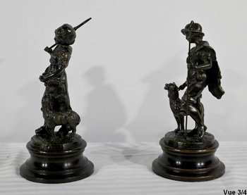 Bronzes “The Shepherd and the Shepherdess”, signed Laurini, after L & F. Moreau – Early 20th century