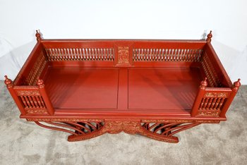 Barbed Bench in Teak, China - Late 19th Century