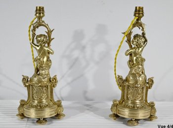 Pair of Candlesticks in Gilt Bronze, Napoleon III Period - Mid-19th Century