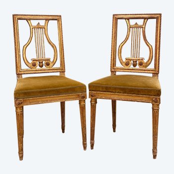 Georges Jacob (Attributed To), Pair Of Lyre Chairs In Golden Wood, Louis XVI Period Around 1780