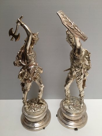 Two subjects in silvered bronze XIXth RANCOULLET