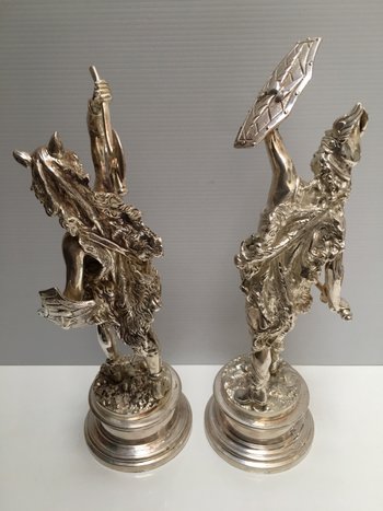 Two subjects in silvered bronze XIXth RANCOULLET