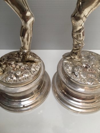 Two subjects in silvered bronze XIXth RANCOULLET