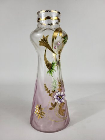 Enamelled glass vase in the style of Legras