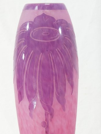  Grand Vase ART DECO aux DAHLIAS signé LE VERRE FRANCAIS /SCHNEIDER