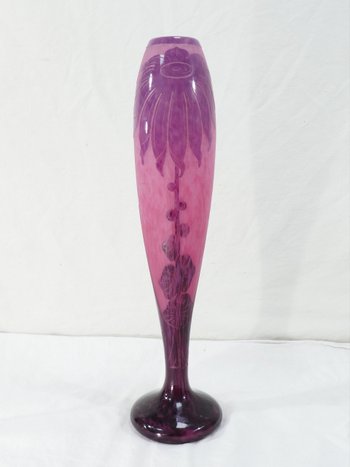  Grand Vase ART DECO aux DAHLIAS signé LE VERRE FRANCAIS /SCHNEIDER