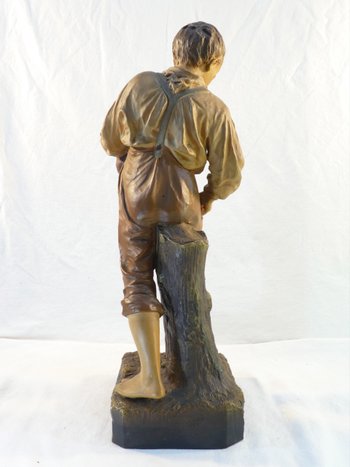 Joseph LE GULUCHE Terracotta statue ''The Boy with Cherries''