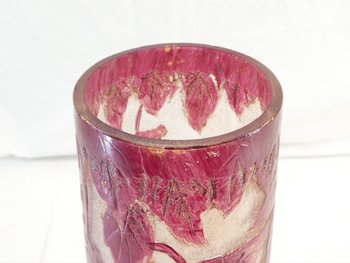 Grand Vase LEGRAS rubis en verre givré degagé a l'acide ART NOUVEAU