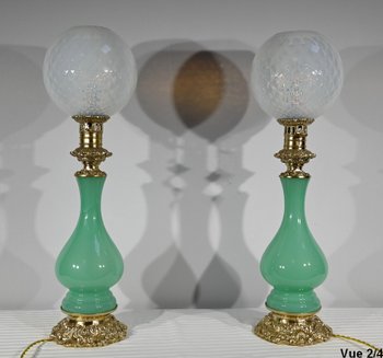 Pair of Opaline and Bronze Lamps - End of XIXth century