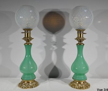 Pair of Opaline and Bronze Lamps - End of XIXth century