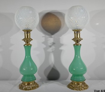 Pair of Opaline and Bronze Lamps - End of XIXth century