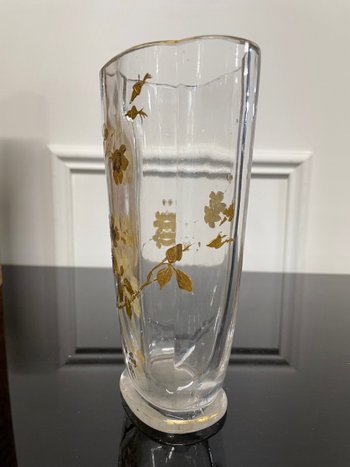 Baccarat - Escalier De Cristal Vase Japonisant En Cristal Doré