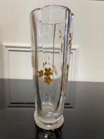 Baccarat - Escalier De Cristal Vase Japonisant En Cristal Doré