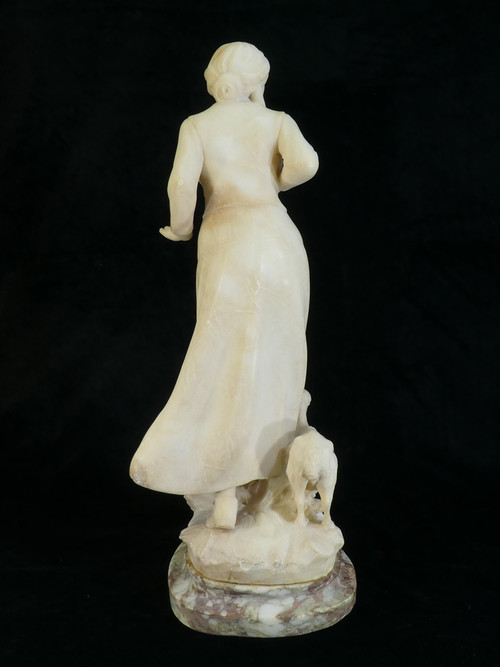 Statue In Alabaster A. Del Perugia "La Bergere" 19th century