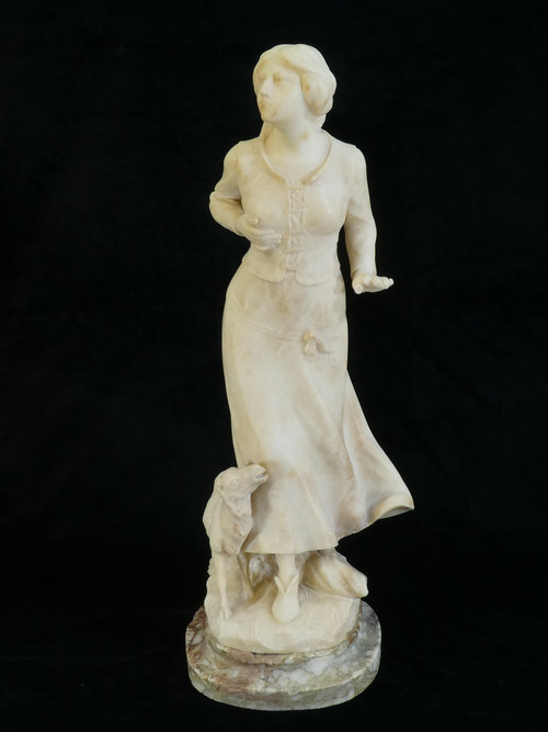 Statue In Alabaster A. Del Perugia "La Bergere" 19th century