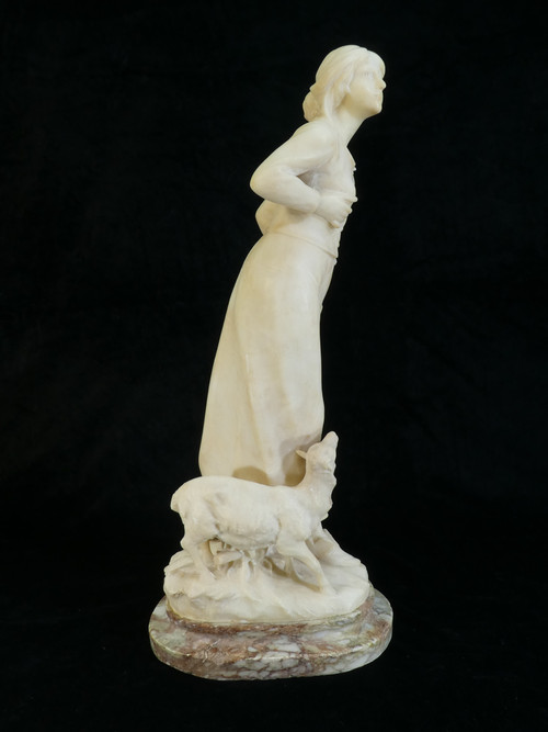 Statue In Alabaster A. Del Perugia "La Bergere" 19th century