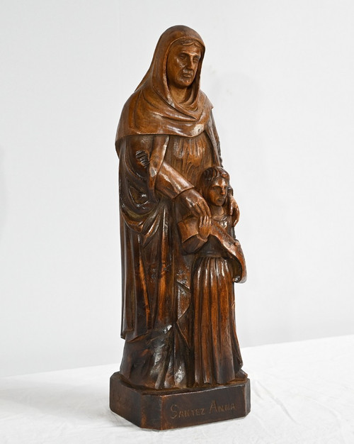 Statue of Saint Anne in Ash, signed E.Le Neuthier - Mid 19th century