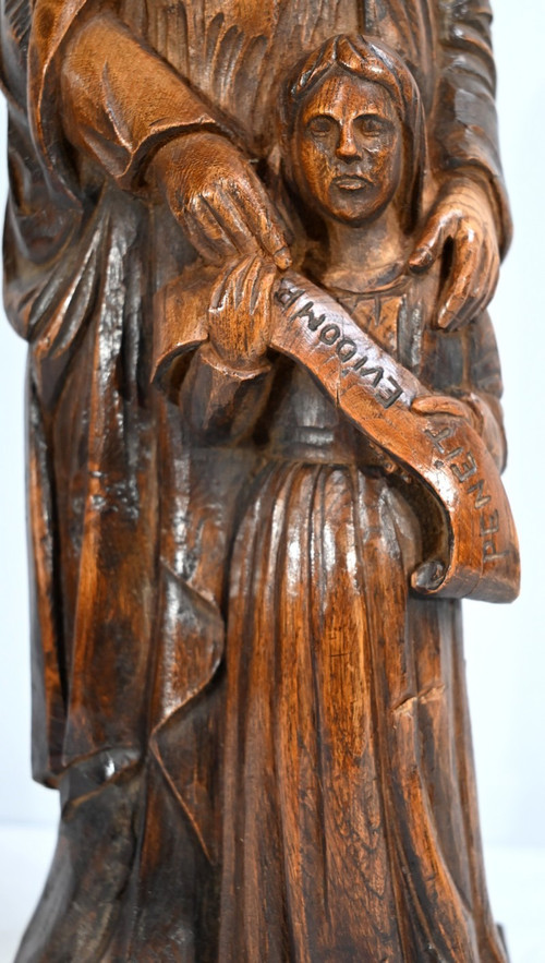 Statue of Saint Anne in Ash, signed E.Le Neuthier - Mid 19th century