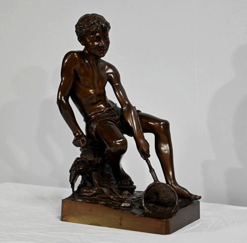 Bronzo "L'Enfant à l'Epuisette", firmato R.Guillaume - Inizio del XX secolo