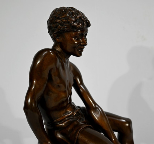 Bronzo "L'Enfant à l'Epuisette", firmato R.Guillaume - Inizio del XX secolo