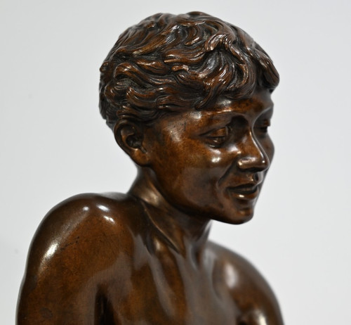 Bronzo "L'Enfant à l'Epuisette", firmato R.Guillaume - Inizio del XX secolo