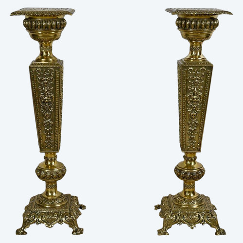 Pair of Brass Sheaths, Louis XVI taste, Napoleon III period - Mid 19th century