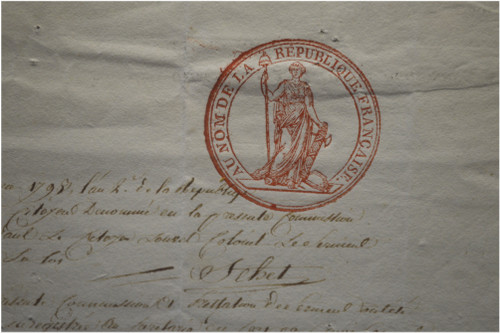  Révolution Française, Document du Conseil Exécutif Provisoire de Paris et daté du 9 janvier 1793 portant sur la nomination en tant que Gendarme du citoyen Bernard par le Colonel Louvel 