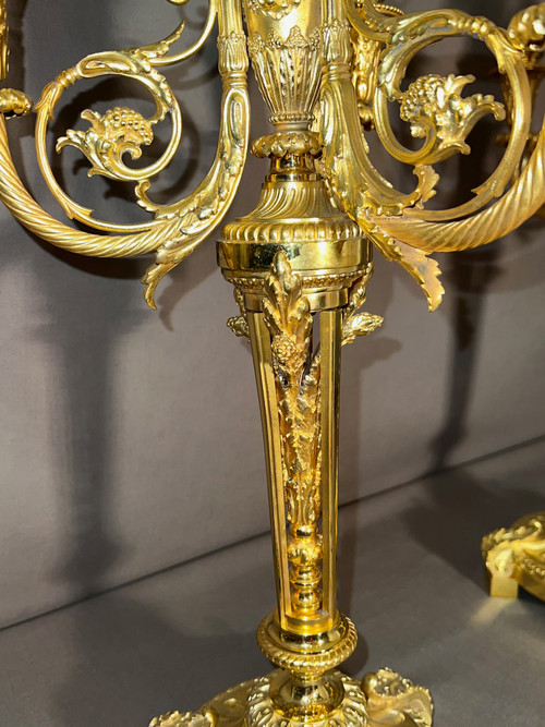 Pair of Candelabra in gilded bronze F.Barbedienne XIXth century