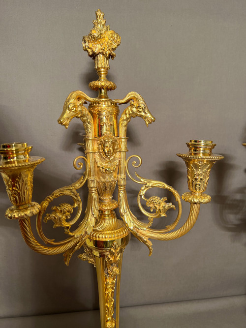 Pair of Candelabra in gilded bronze F.Barbedienne XIXth century