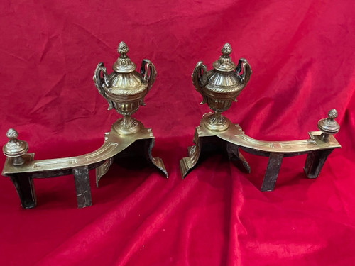 Pair of Bronze Chenet Louis XVI Style