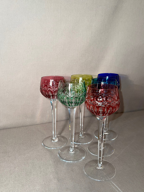 6 Rhine Wine Glasses Said "roemers" In Cut Crystal Of Saint-louis