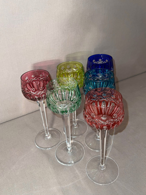 6 Rhine Wine Glasses Said "roemers" In Cut Crystal Of Saint-louis