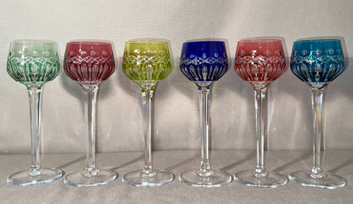 6 Rhine Wine Glasses Said "roemers" In Cut Crystal Of Saint-louis