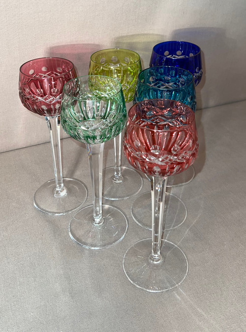 6 Rhine Wine Glasses Said "roemers" In Cut Crystal Of Saint-louis