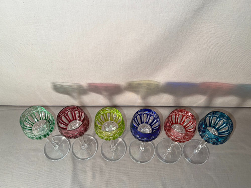 6 Rhine Wine Glasses Said "roemers" In Cut Crystal Of Saint-louis